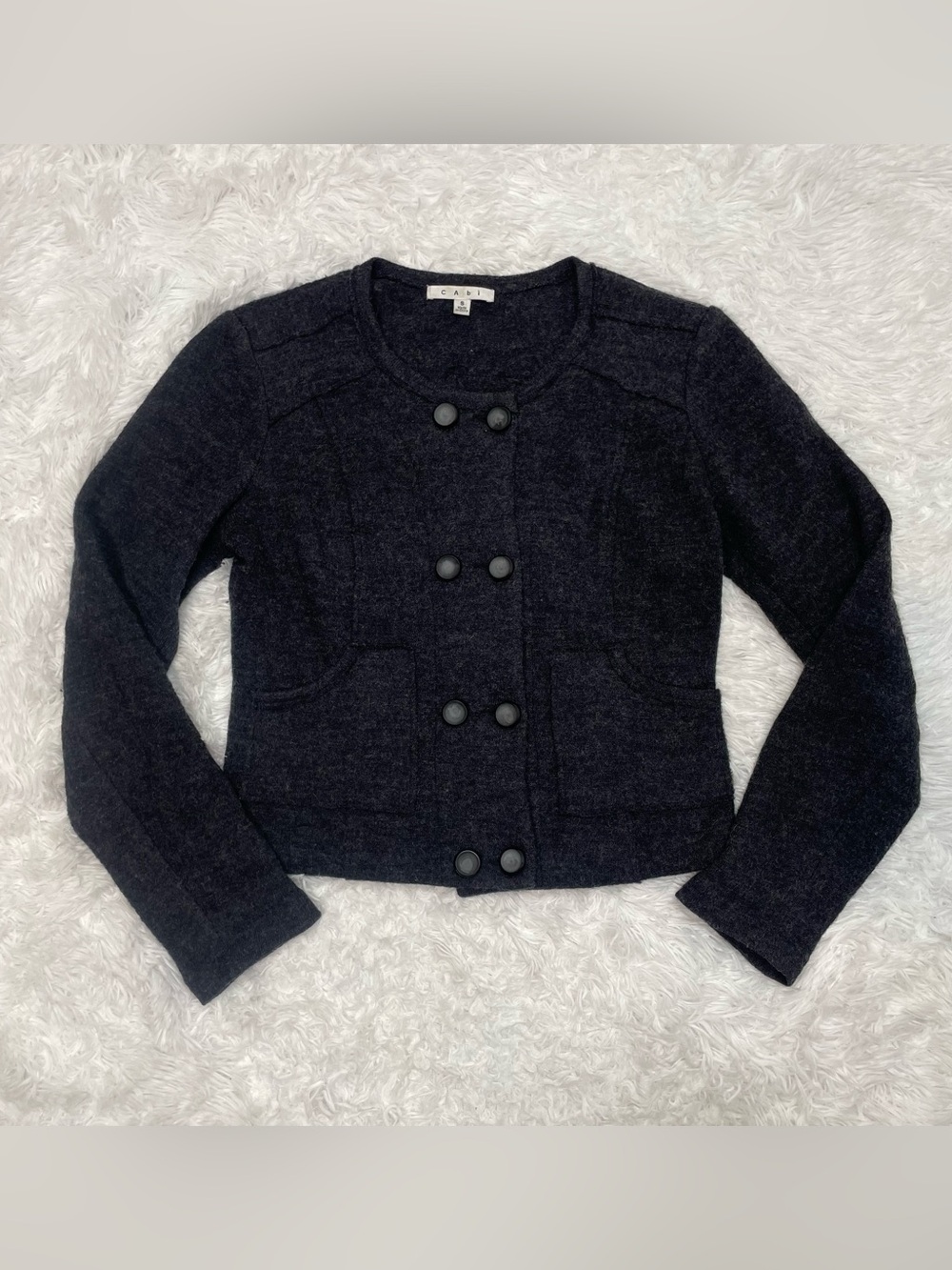Cabi 100% Wool Double Breasted Cardigan Sweater Women’s Size S Small Black
